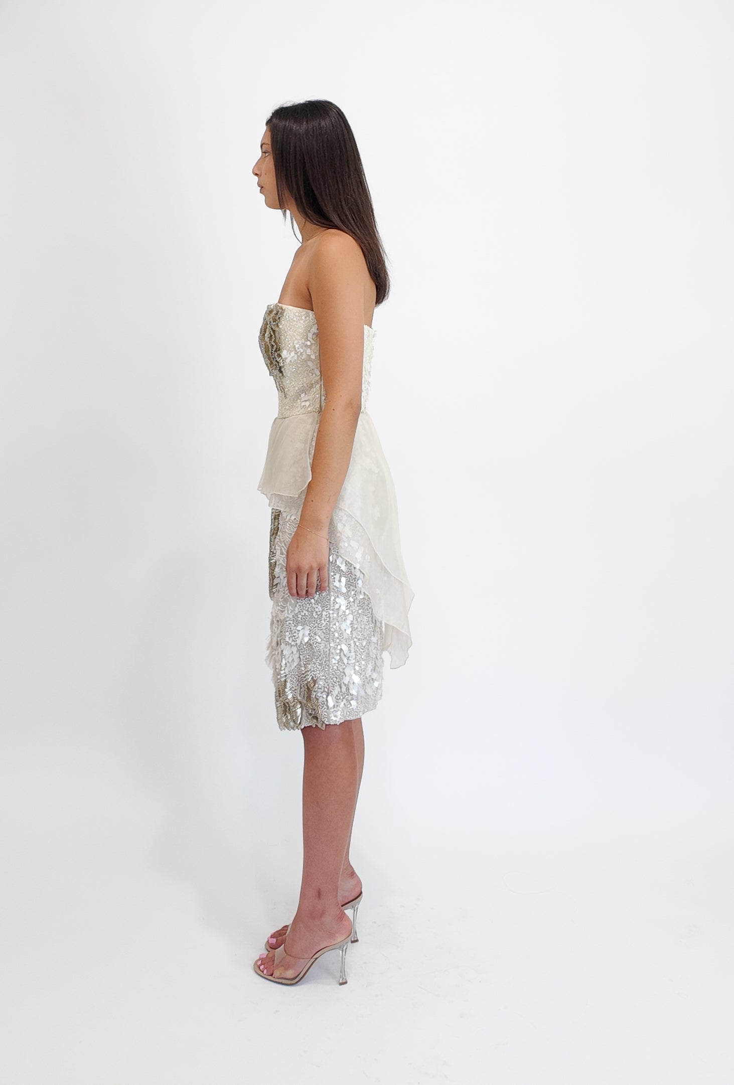 Alberta Ferretti S/S 2013 White Beaded Cocktail Peplum Dress - The Kit Vintage