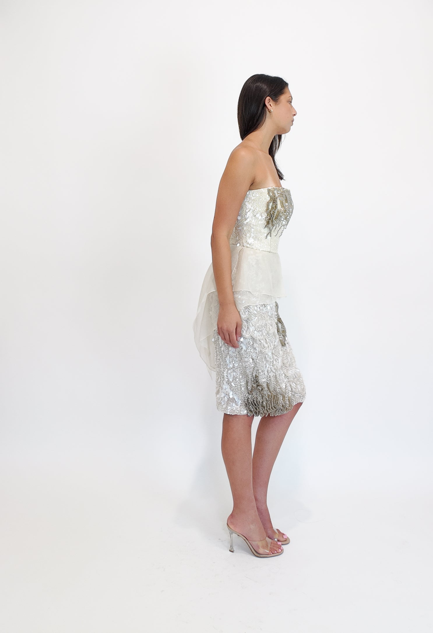 Alberta Ferretti S/S 2013 White Beaded Cocktail Peplum Dress - The Kit Vintage