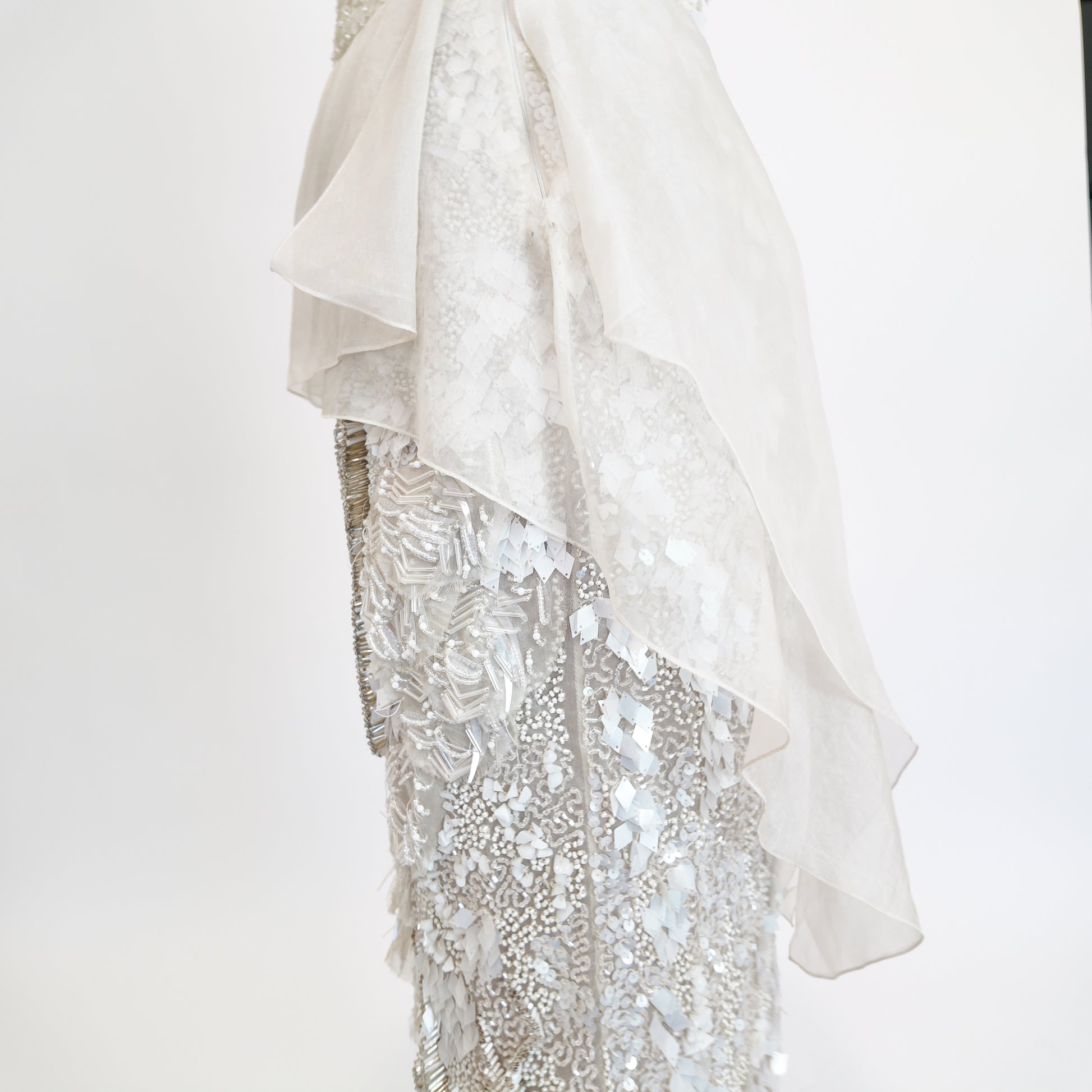 Alberta Ferretti S/S 2013 White Beaded Cocktail Peplum Dress - The Kit Vintage