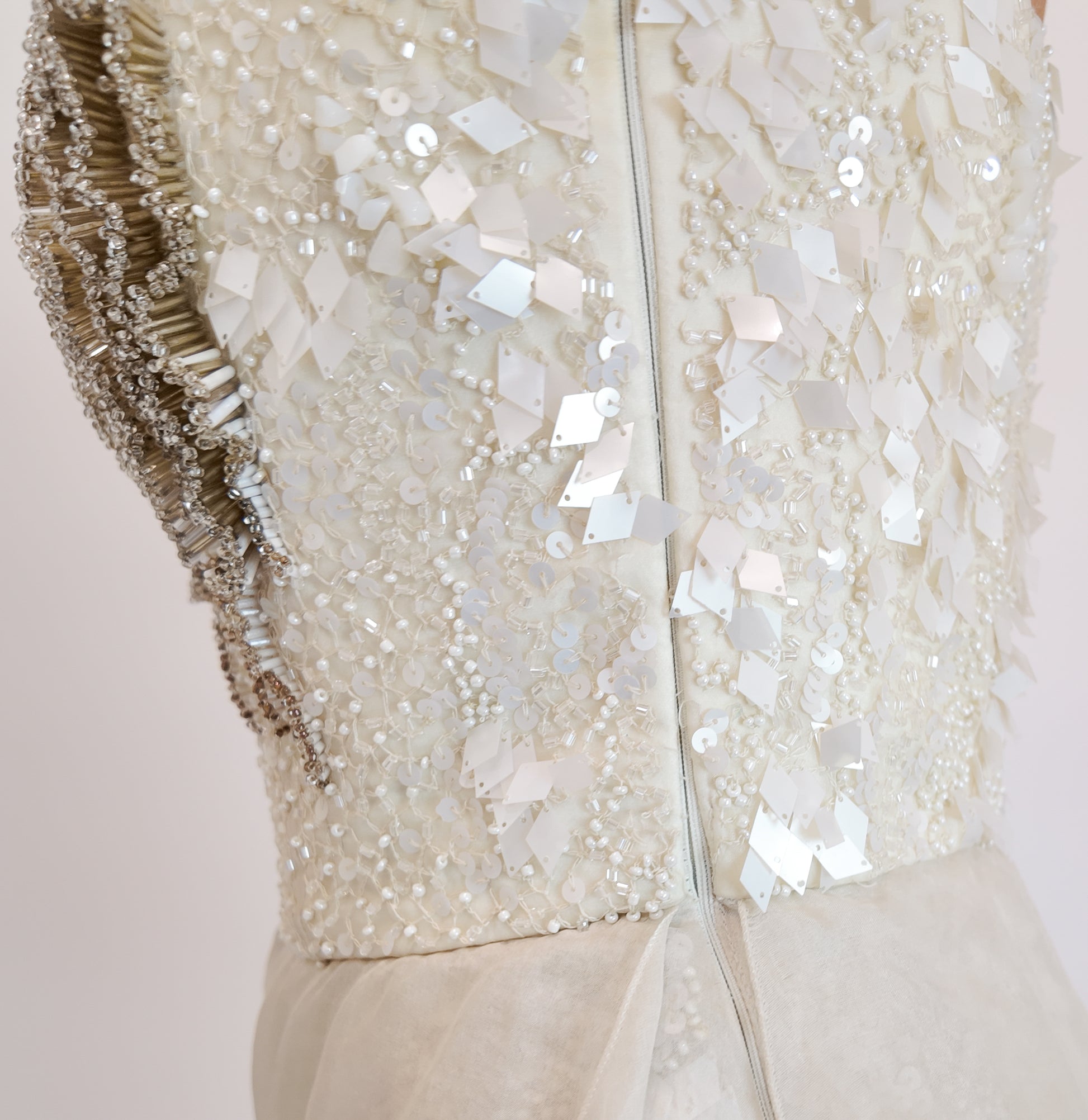 Alberta Ferretti S/S 2013 White Beaded Cocktail Peplum Dress - The Kit Vintage