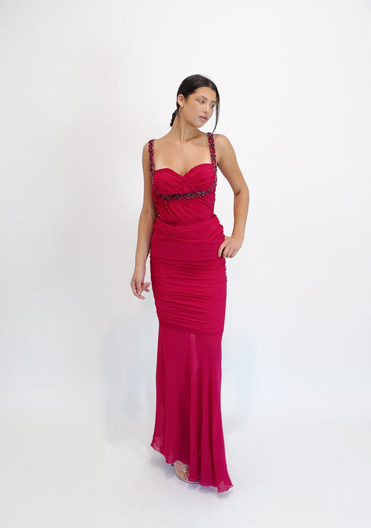 Emanuel Ungaro Fuschia Beadwork Gown - The Kit Vintage