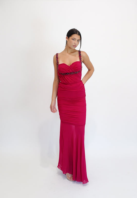 Emanuel Ungaro Fuschia Beadwork Gown - The Kit Vintage
