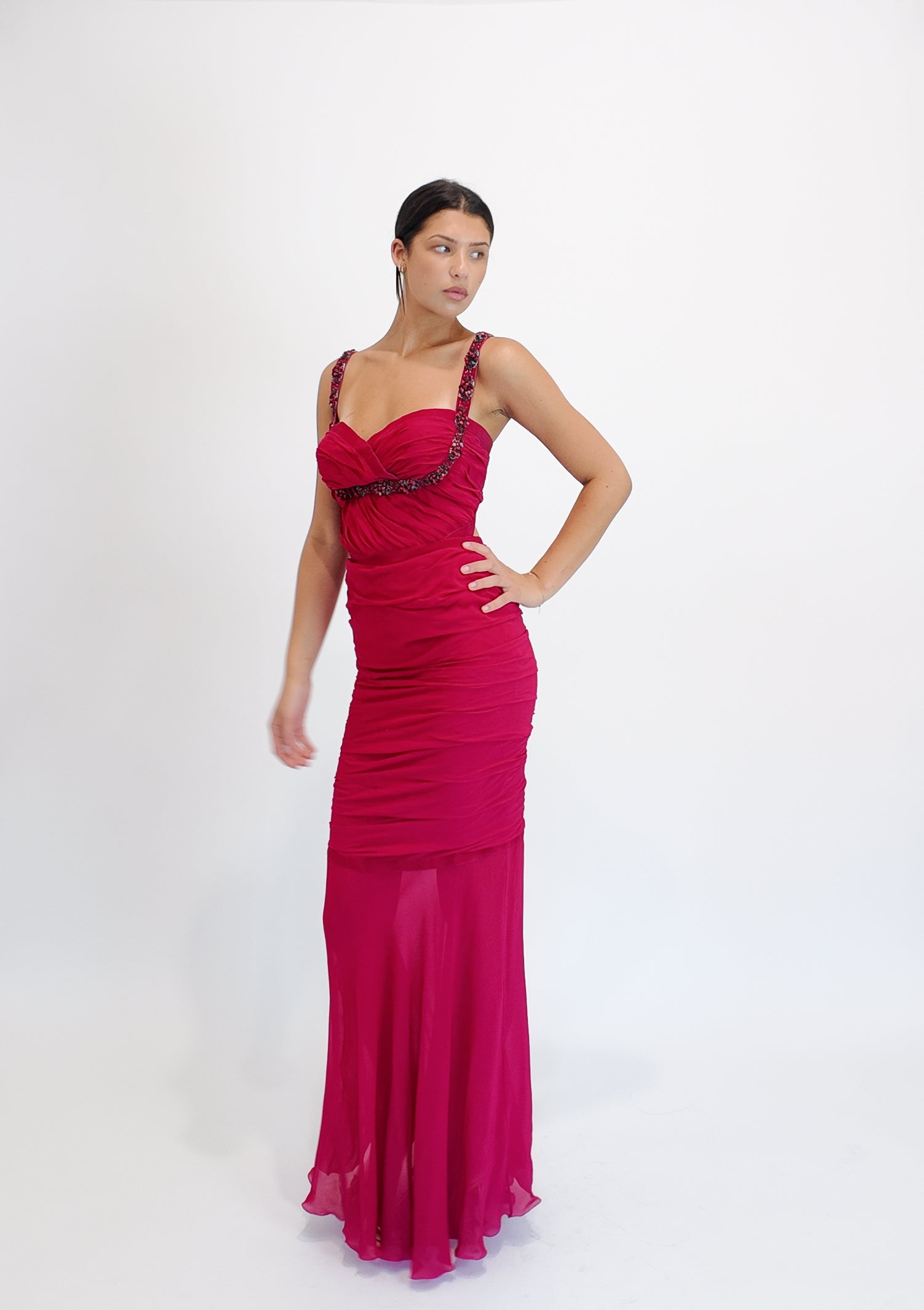 Emanuel Ungaro Fuschia Beadwork Gown - The Kit Vintage