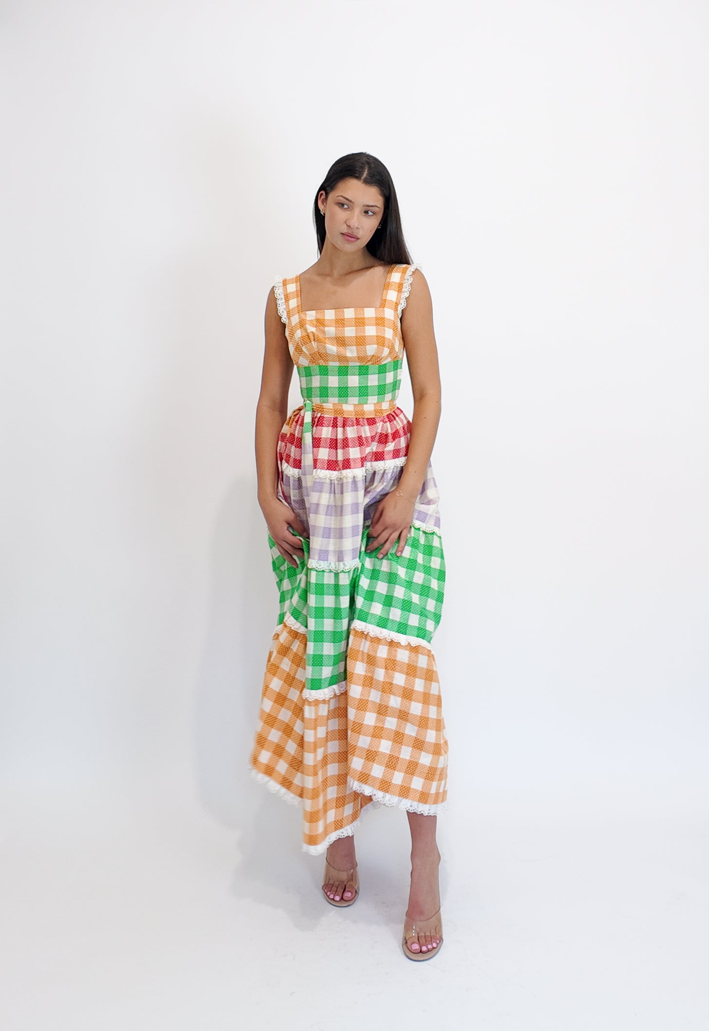 1970's Cotton Gingham Dress W Belts - The Kit Vintage