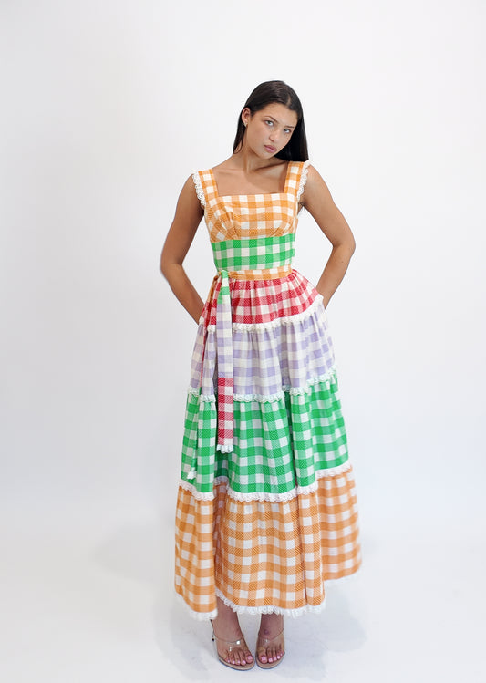 1970's Cotton Gingham Dress W Belts - The Kit Vintage