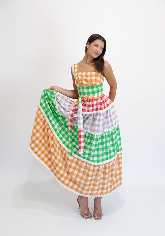1970's Cotton Gingham Dress W Belts - The Kit Vintage