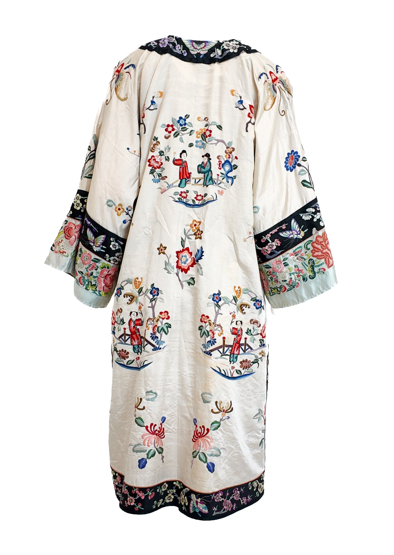 Vintage Beige Silk Embroidered Japanese Kimono Coat