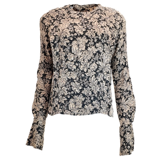 Anne Klein Silk Navy /Cream Floral Blouse