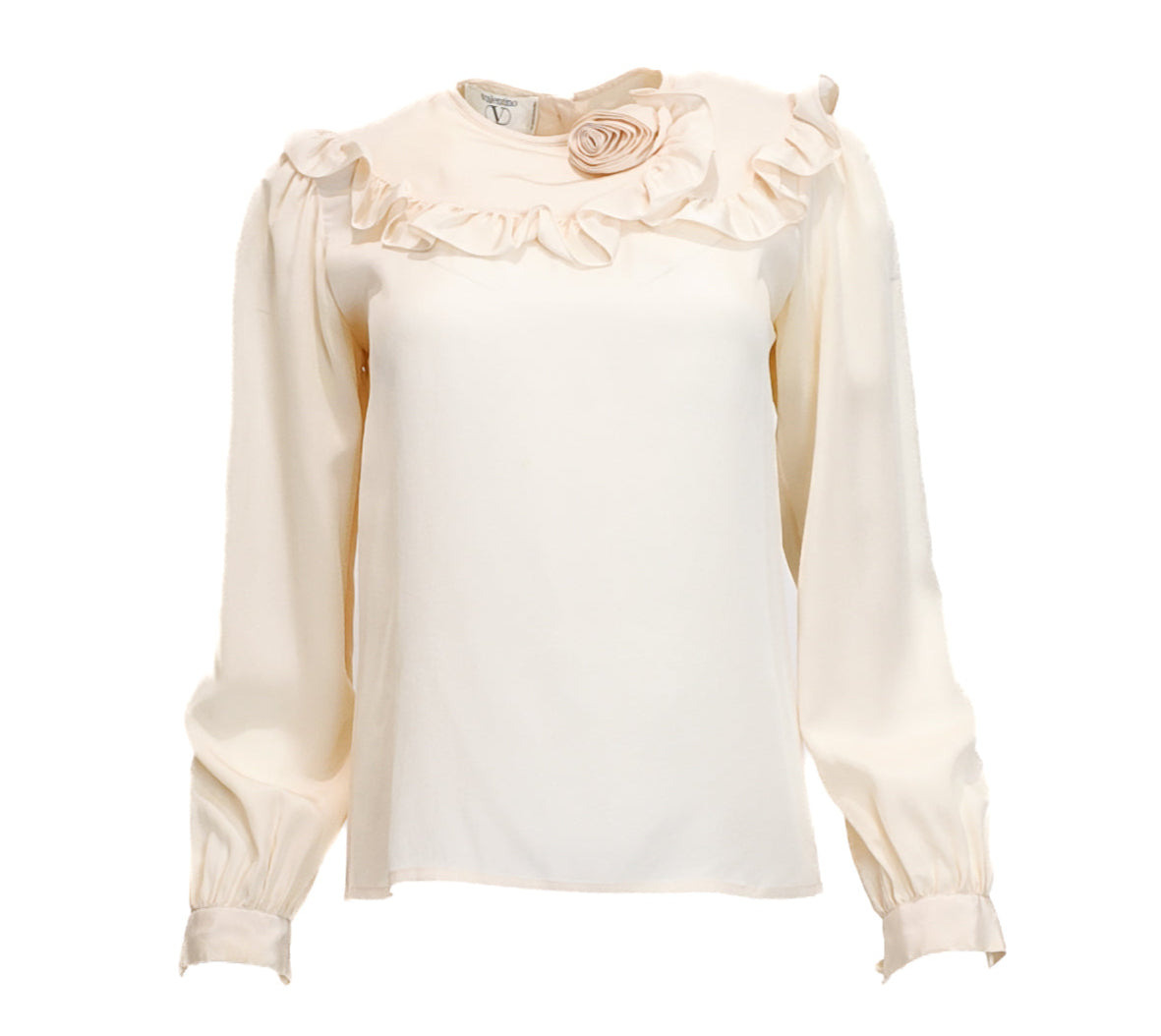 Cream-colored blouse with floral details on a white background