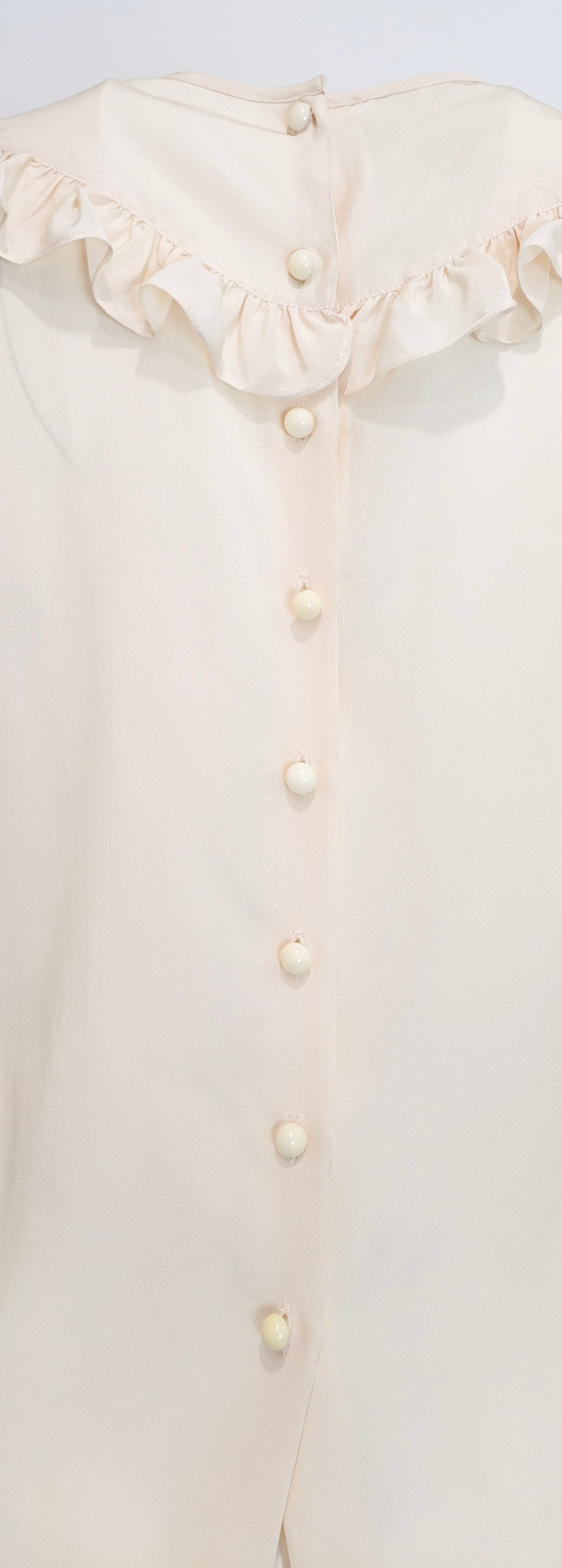 Vintage Valentino/ Neiman Marcus Ruffled Collar Silk Cream Blouse with Rose Detail