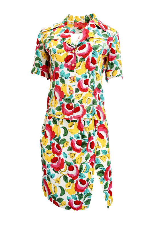 Emanuel Ungaro colorful floral matching blouse and skirt set
