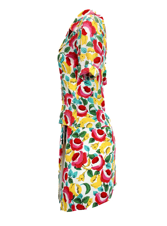 Emanuel Ungaro 1990s Vintage Floral Print Blouse and Skirt Set