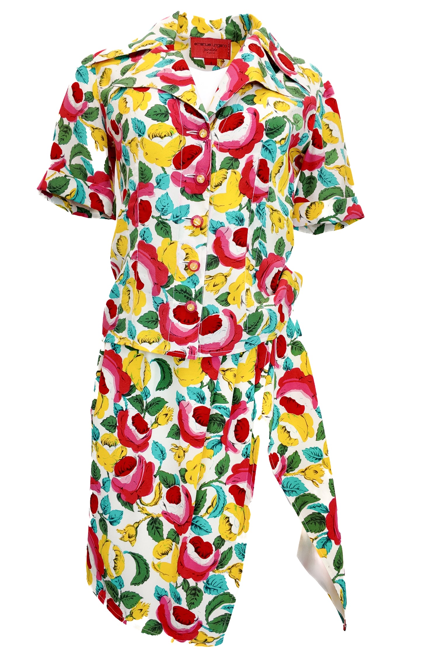 Emanuel Ungaro 1990s Vintage Floral Print Blouse and Skirt Set