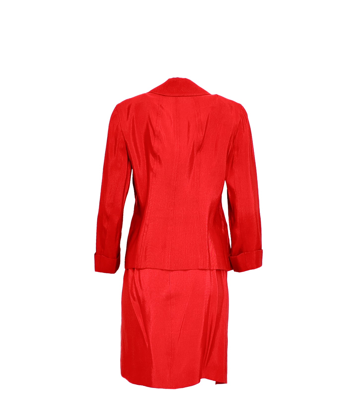 Vintage Donna Karan Red Sheen Skirt Suit