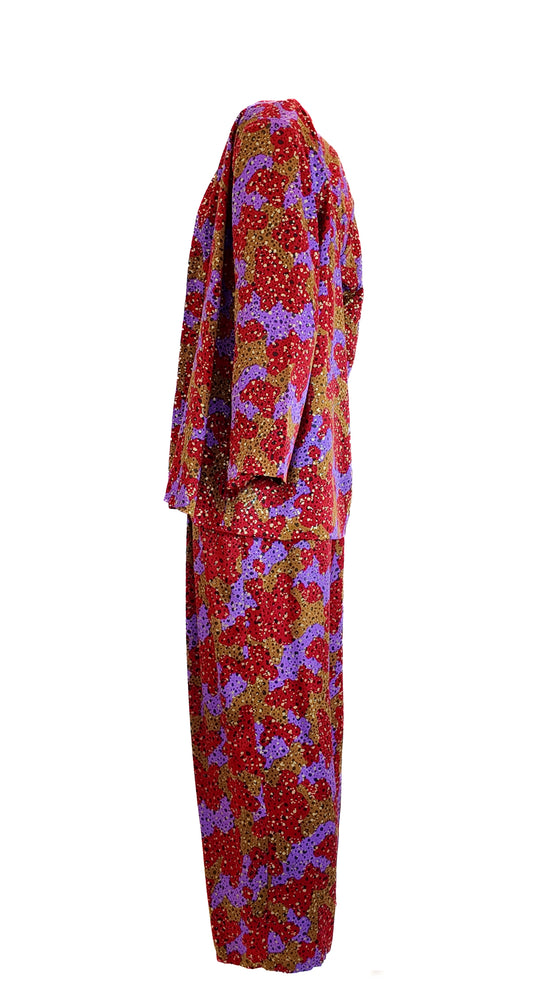 Yves Saint Laurent Rive Gauche Red Printed Silk Pant Set