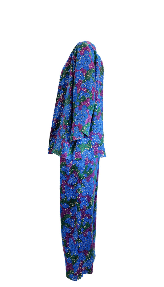 Yves Saint Laurent Rive Gauche Blue Printed Silk Blazer and Pants Set