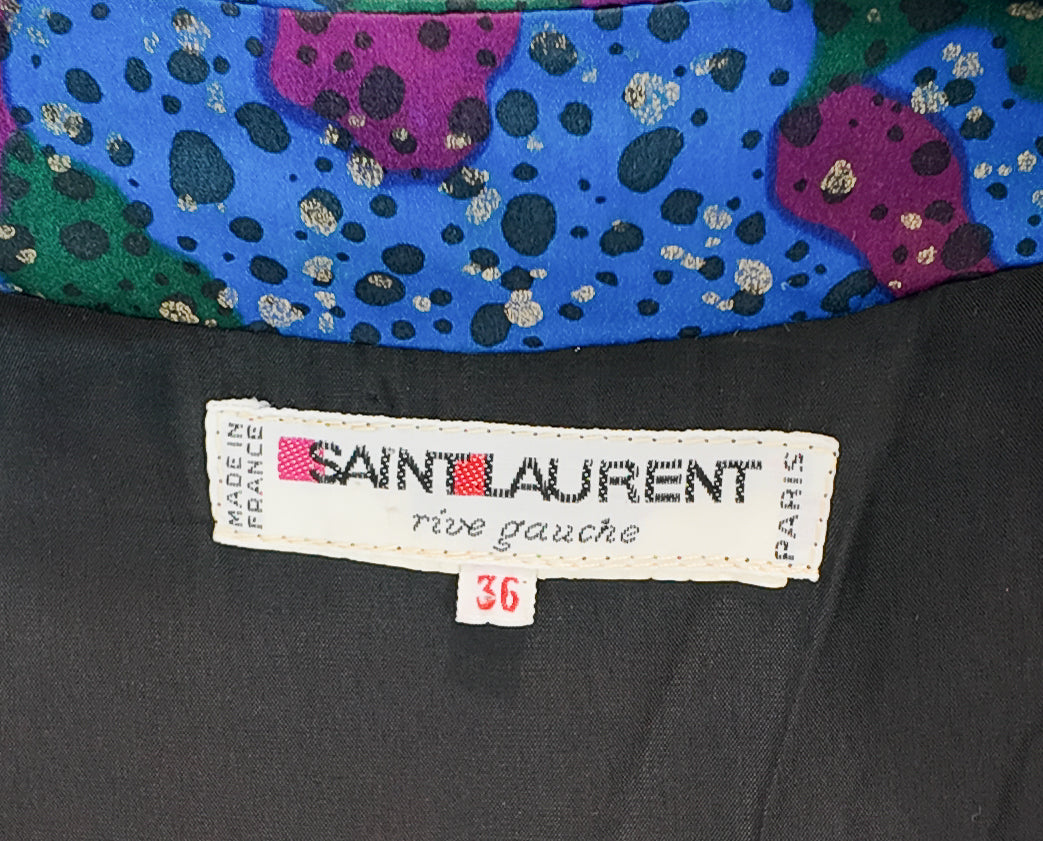 Yves Saint Laurent Rive Gauche Blue Printed Silk Blazer and Pants Set