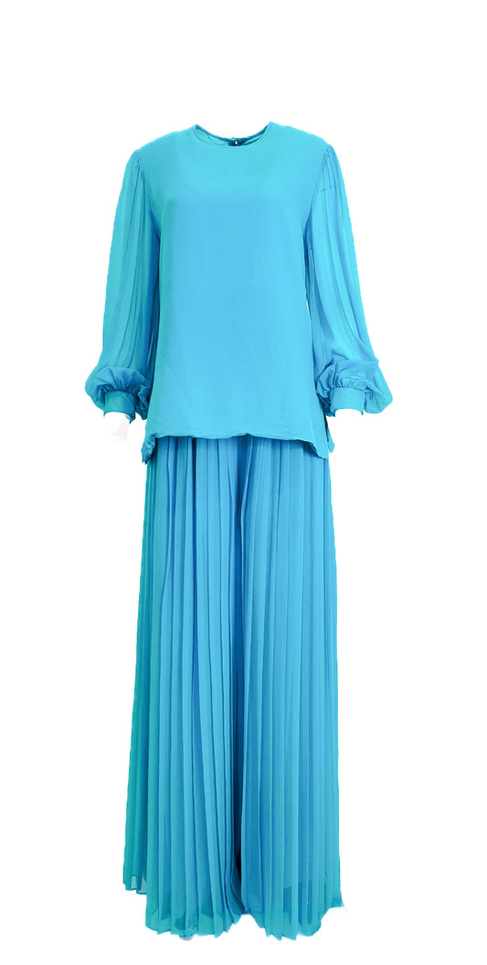 David Hayes Turquois Pleated Pant & Top Set