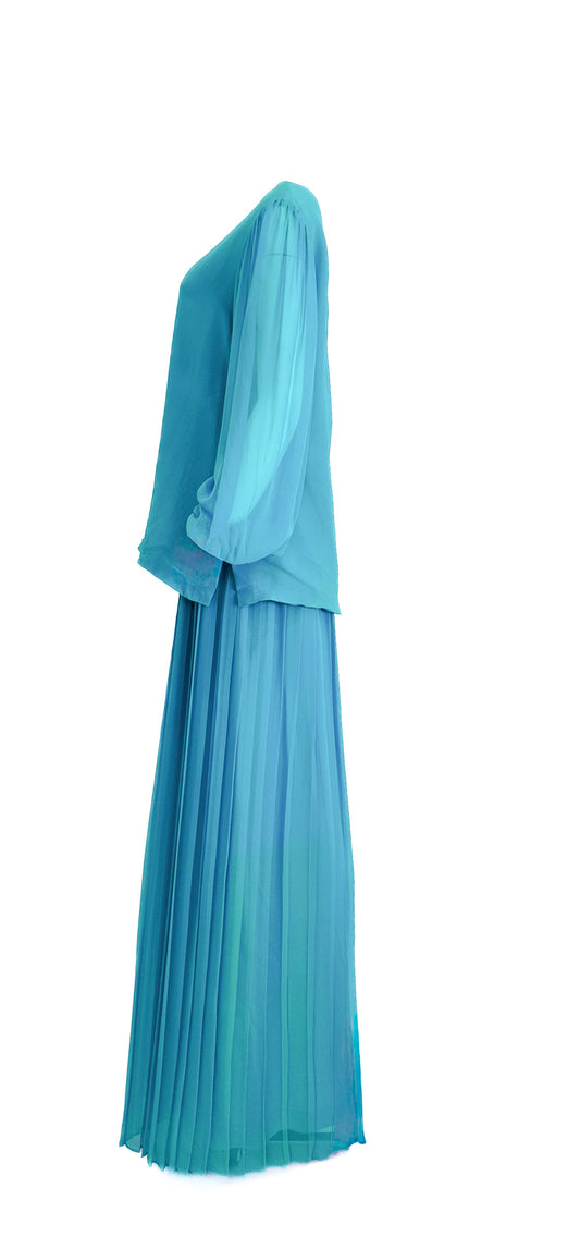 David Hayes Turquois Pleated Pant & Top Set