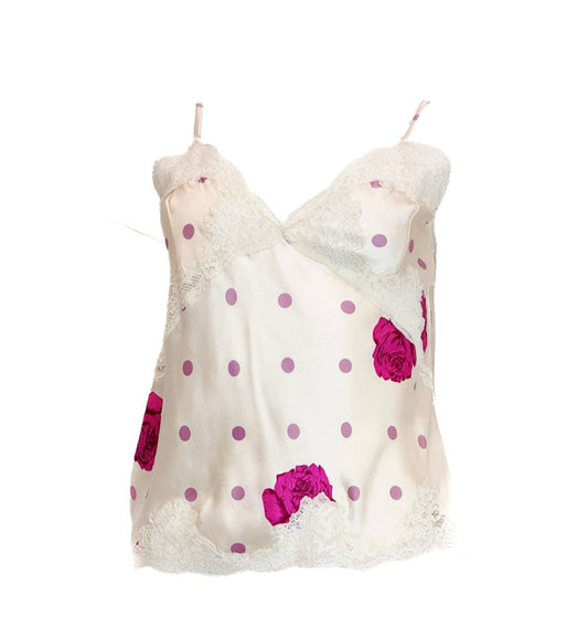 Vintage Beige and Magenta Silk Rose Cami