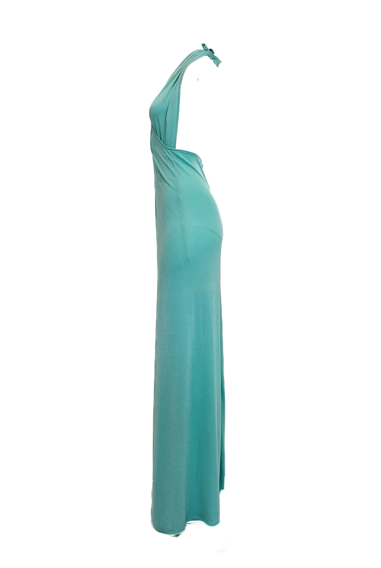 1970s Sky Blue Jersey Wrap Dress with Turban Set