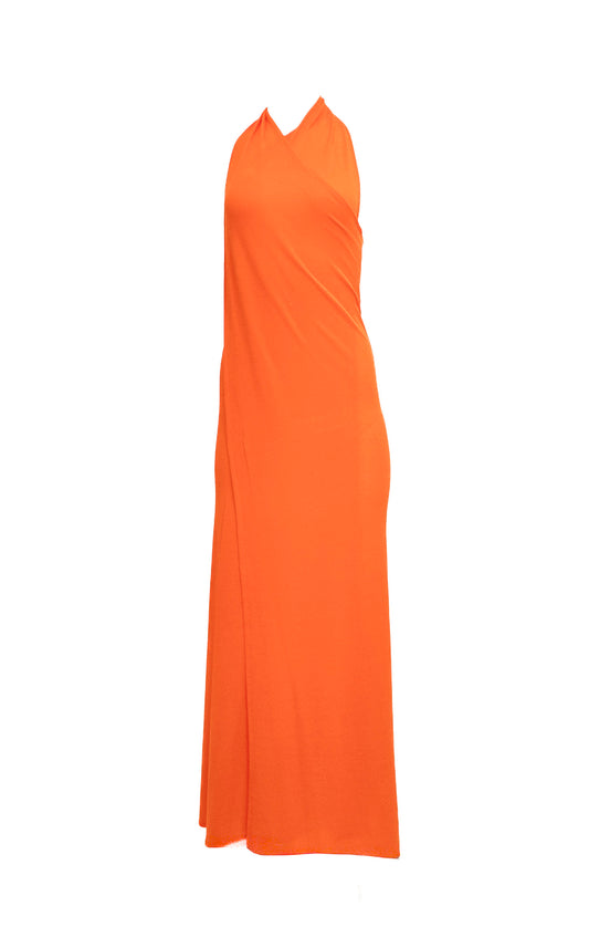 Vintage 1970s Neon Orange Jersey Wrap Dress