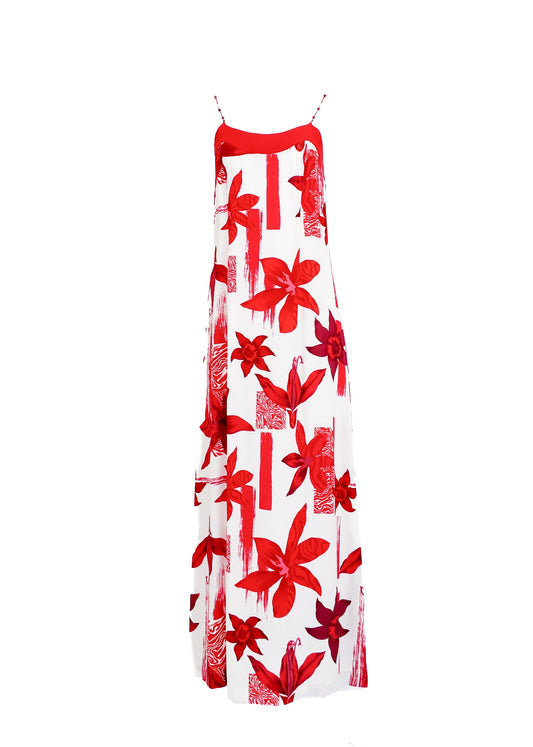 Kenzo Jungle White dress with red floral pattern on a white background