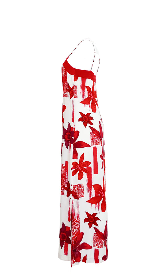 Kenzo Jungle Red and White Floral Dress With Beaded Straps