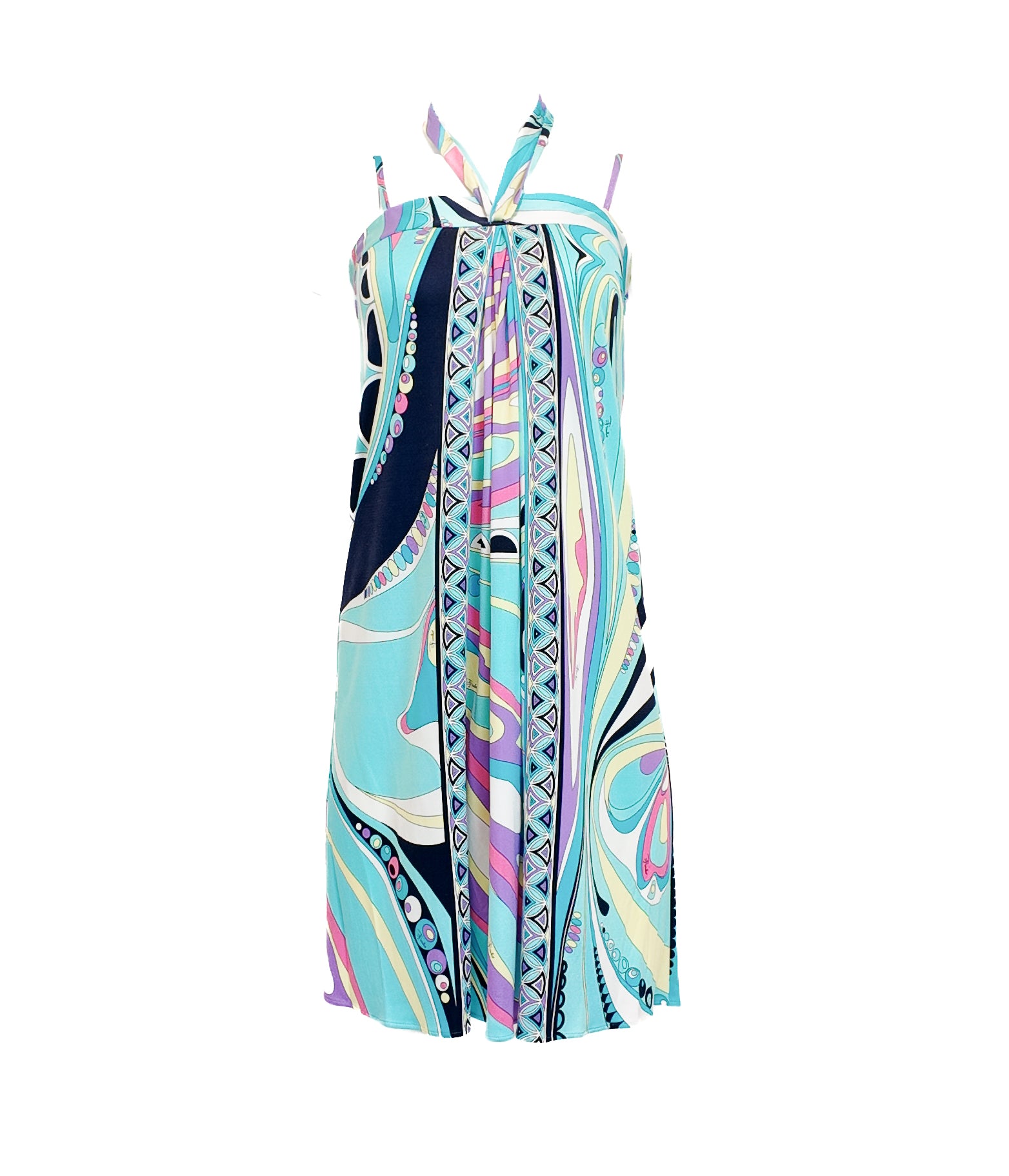 Emilio Pucci Aqua Blue Printed Halter Short Dress