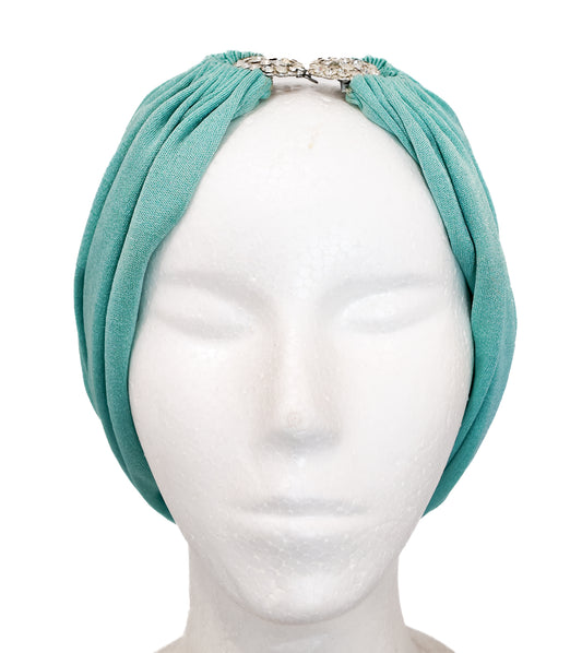 1970s Sky Blue Jersey Wrap Dress with Turban Set