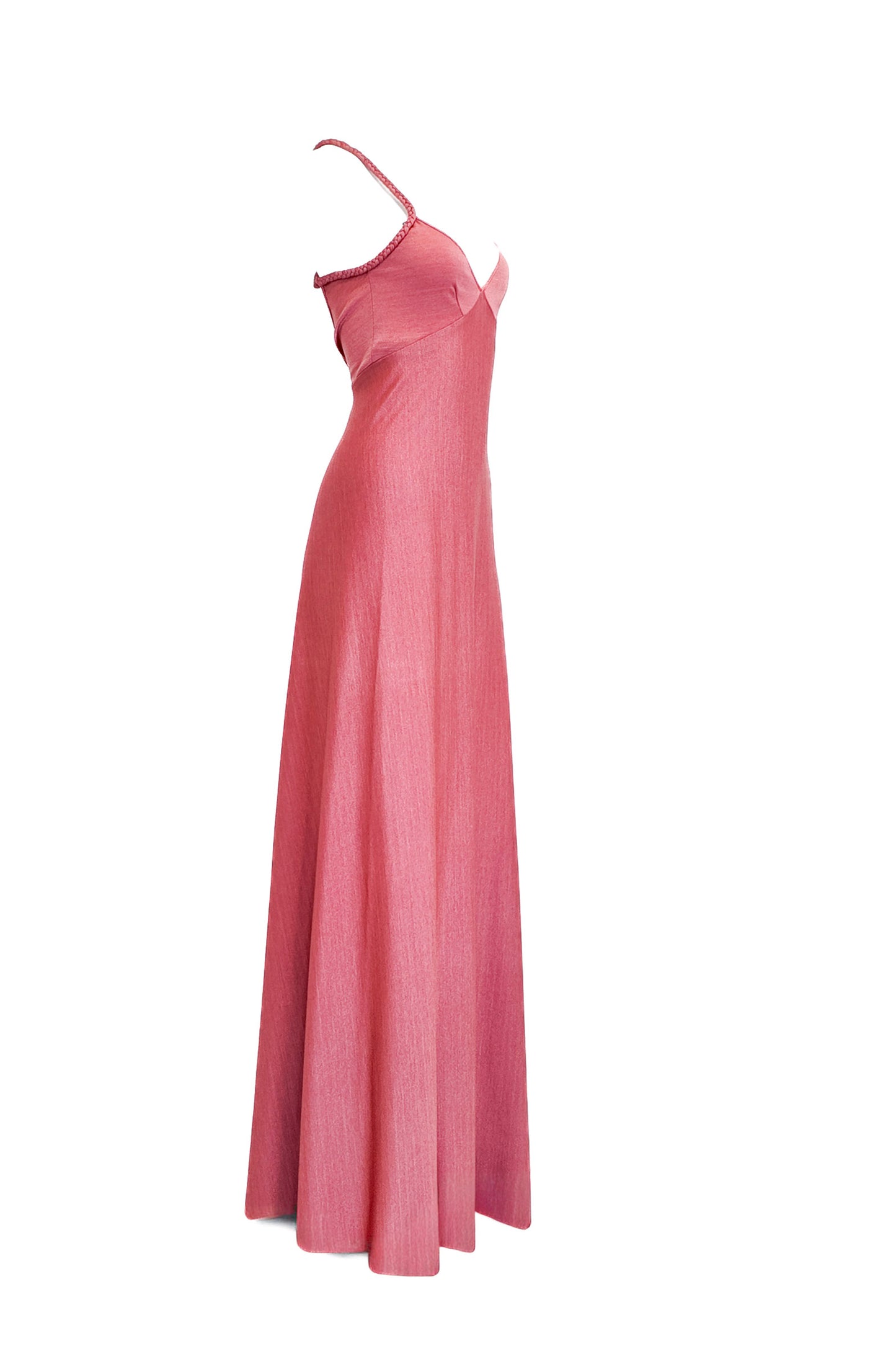 Loris Azzaro 1970's Jersey Melon Crossback Dress with Braided Trim