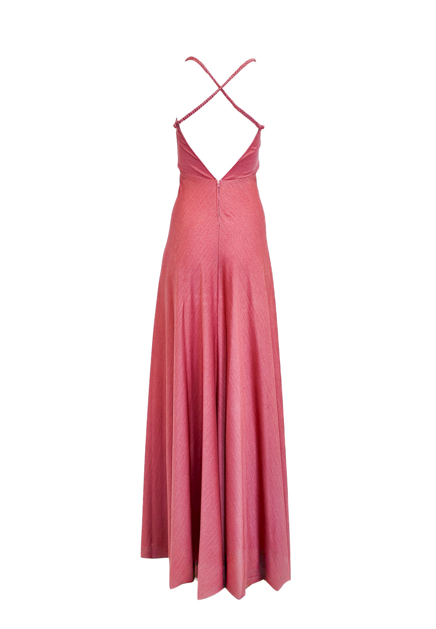 Loris Azzaro 1970's Jersey Melon Crossback Dress with Braided Trim