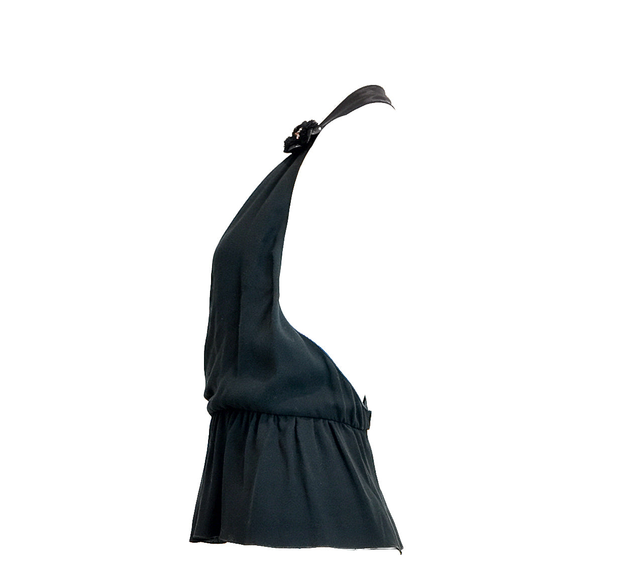 D&G Black Open Back Halter Top with Rosettes