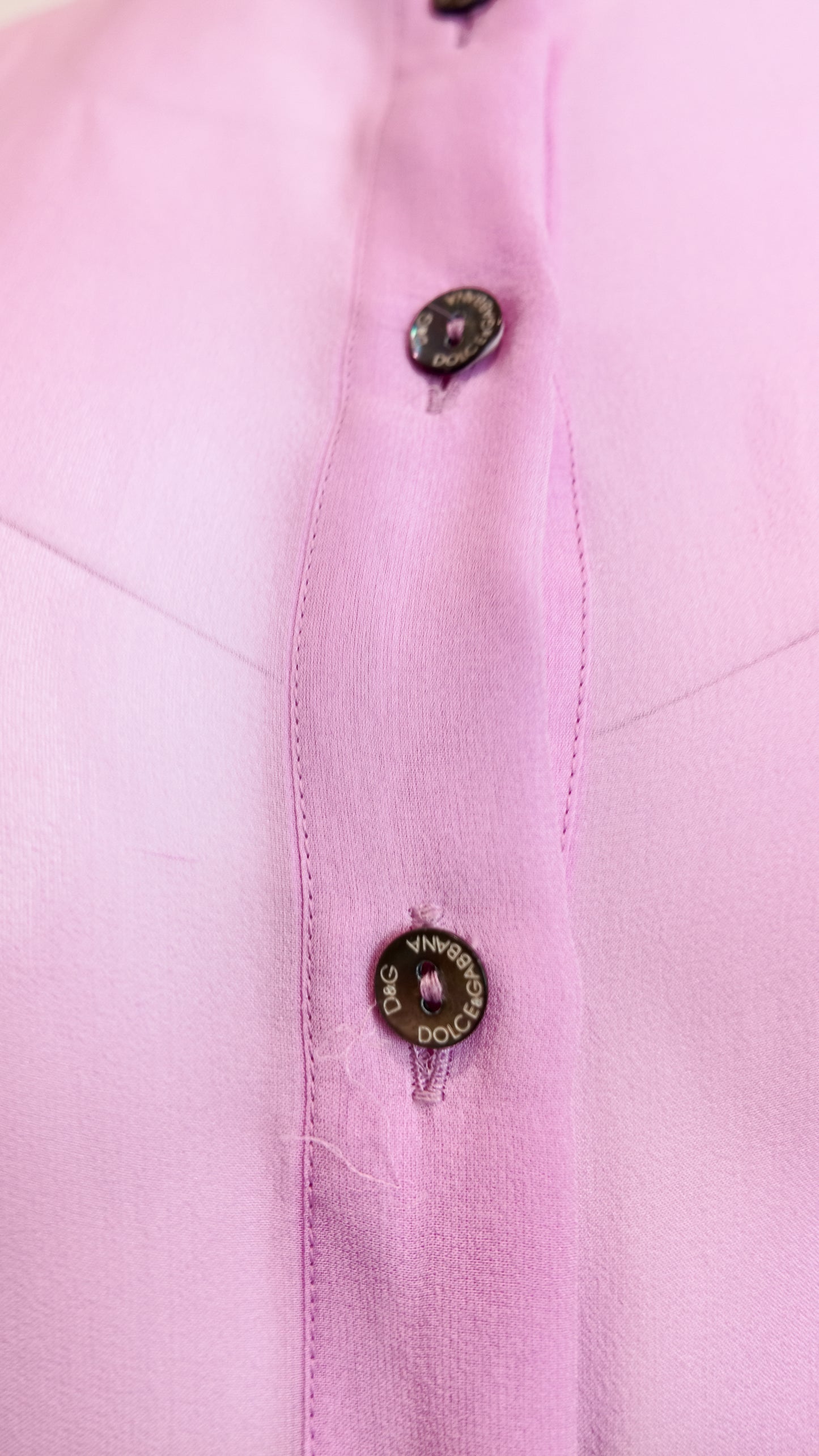 D&G Pink Long Sleeve Button Down Lace Trim Blouse