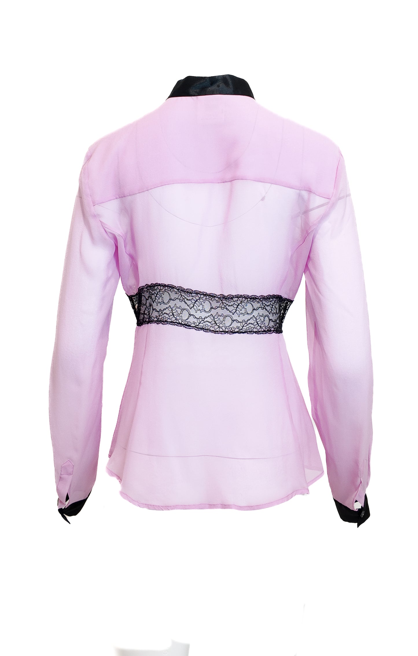 D&G Pink Long Sleeve Button Down Lace Trim Blouse