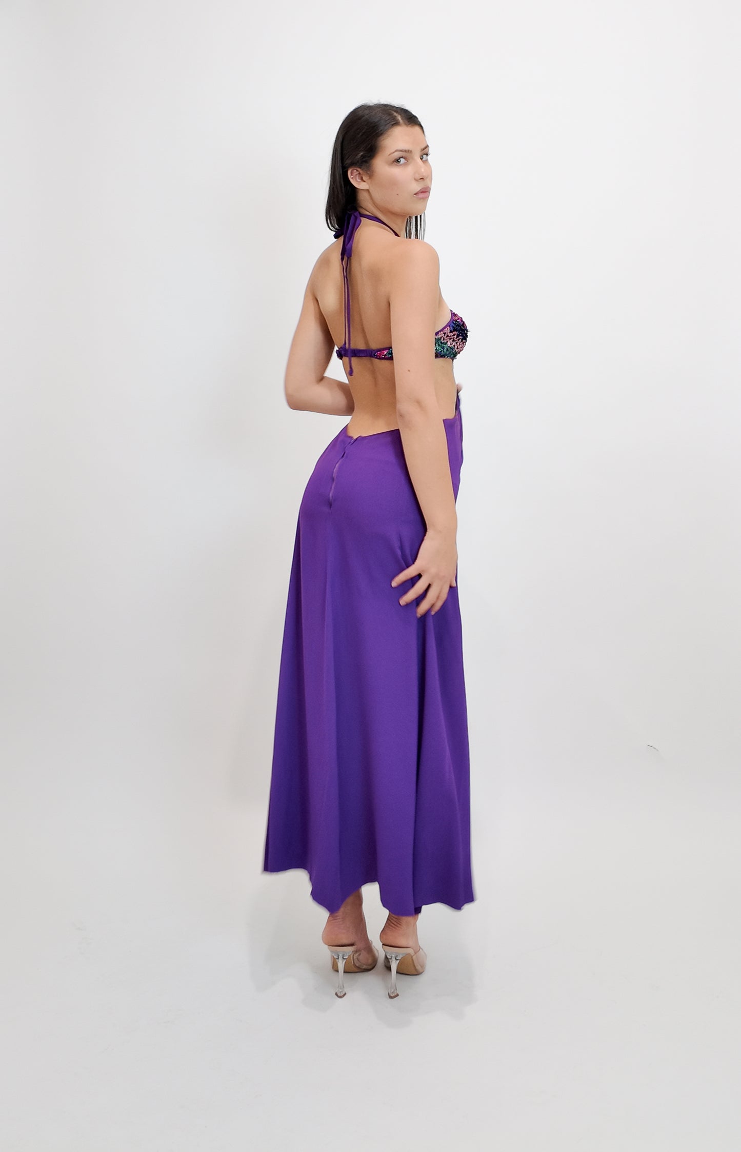 Reinhard Luthier Custom Purple 1970's Backless Sequin Dress