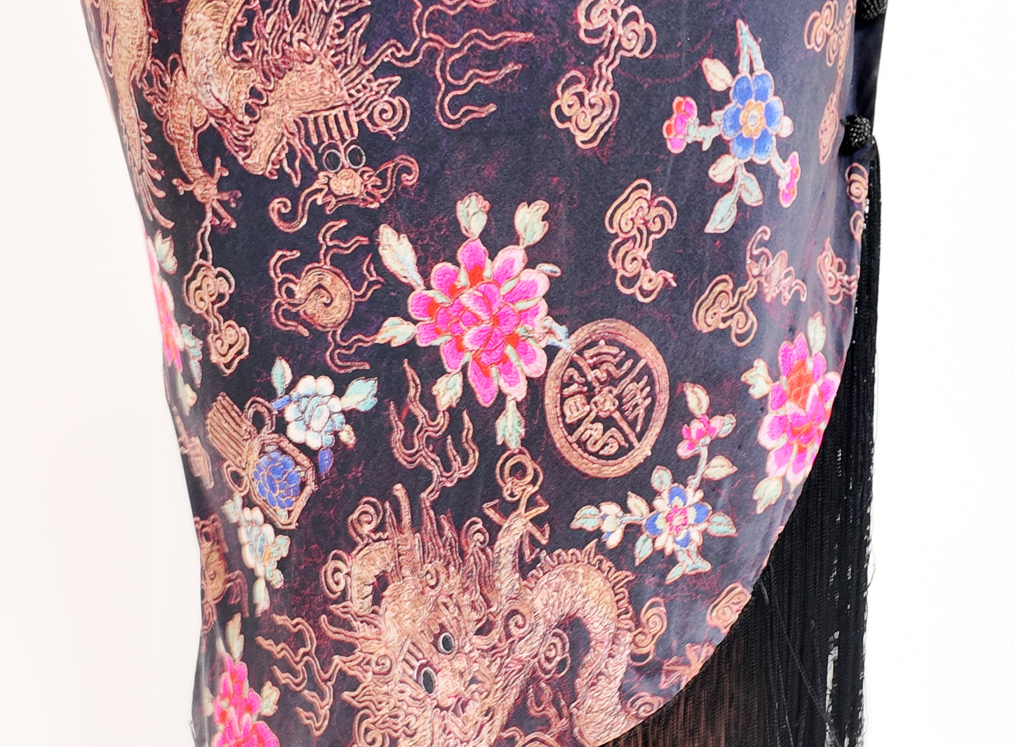 Iceberg Floral Print Silk Dress With Fringe Hem & Embroidered Trim