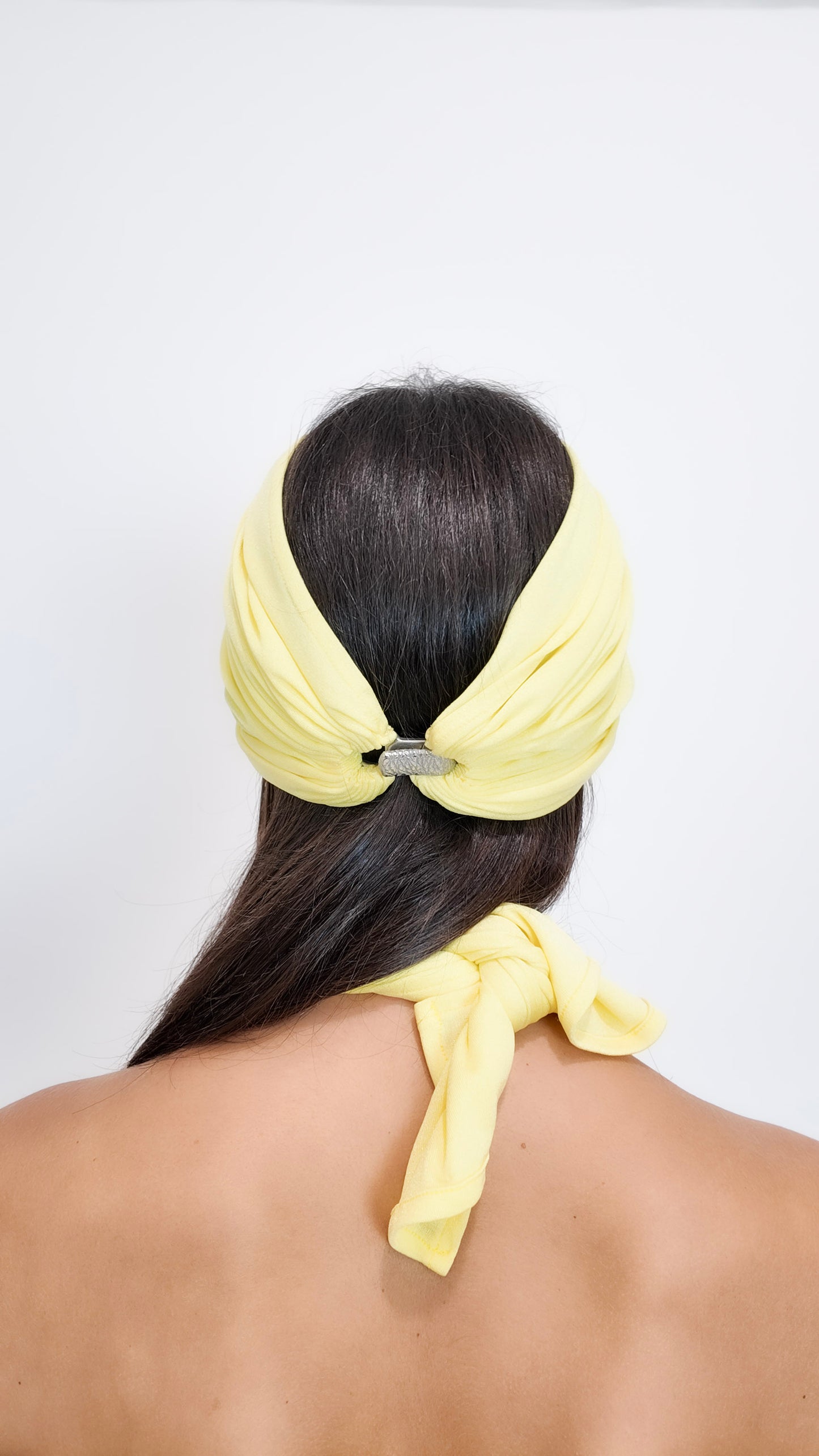 1970s Yellow Jersey Halter Wrap Dress and Turban Set