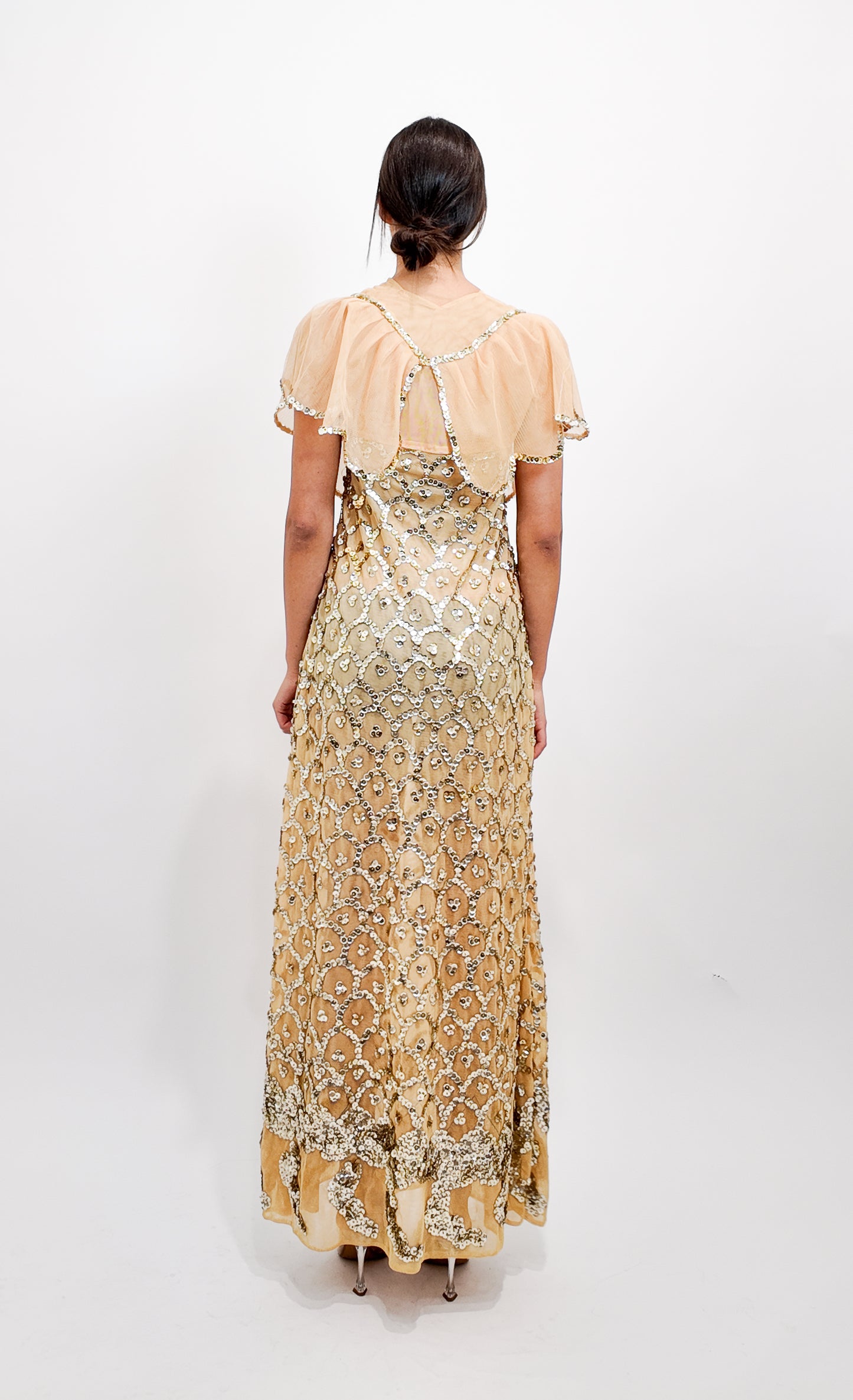1970's French Custom Nude Dress Nude with Sequins