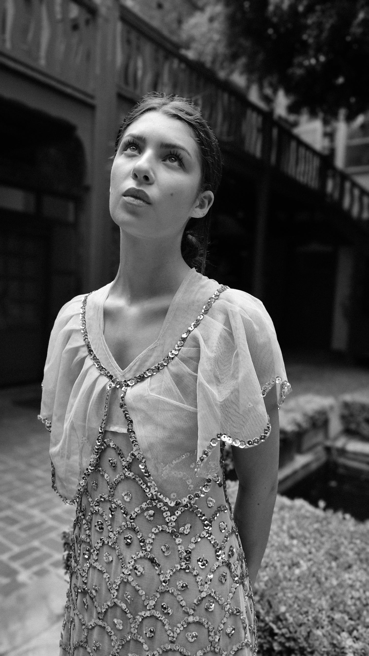 1970's French Custom Nude Dress Nude with Sequins
