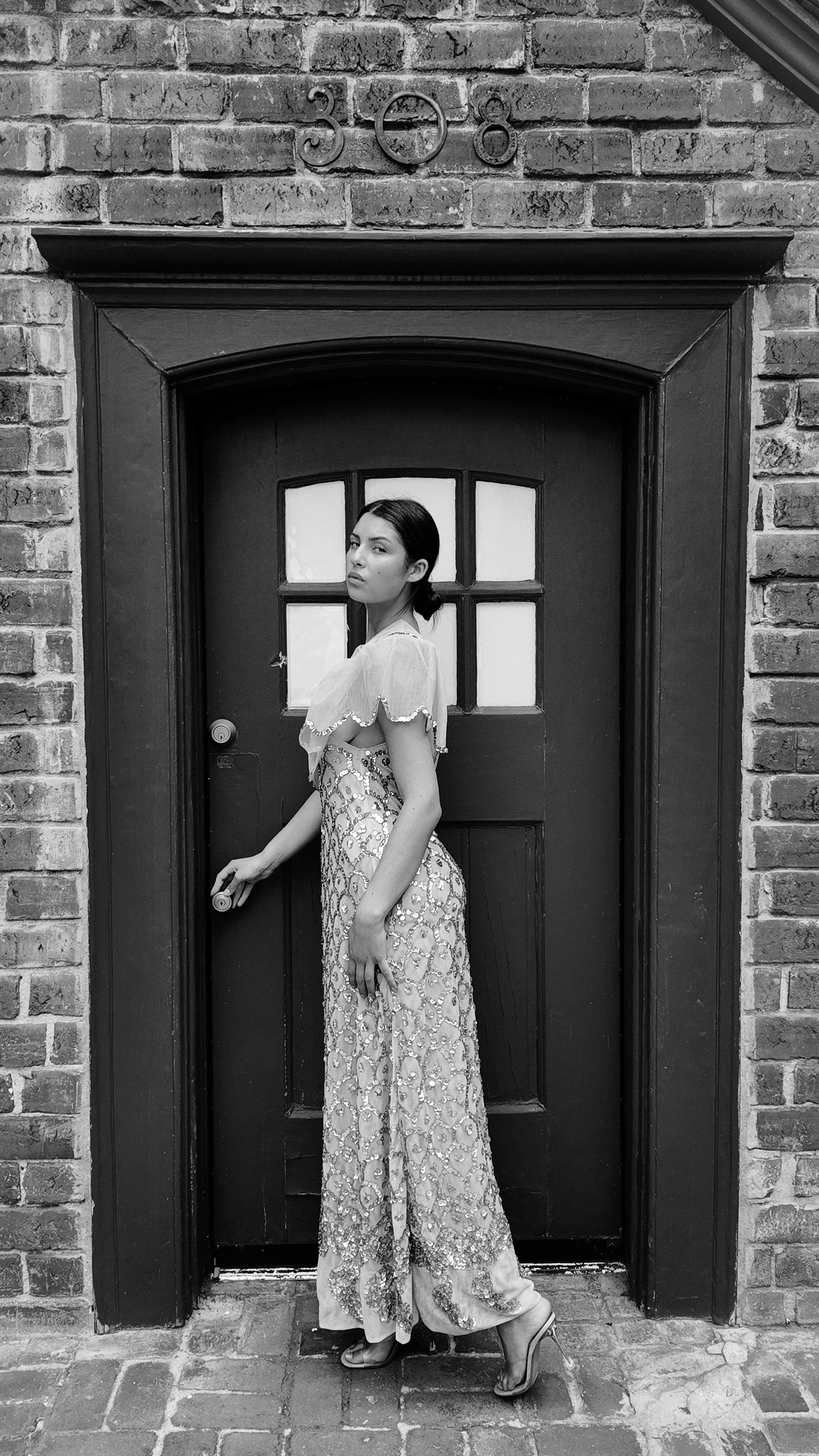 1970's French Custom Nude Dress Nude with Sequins