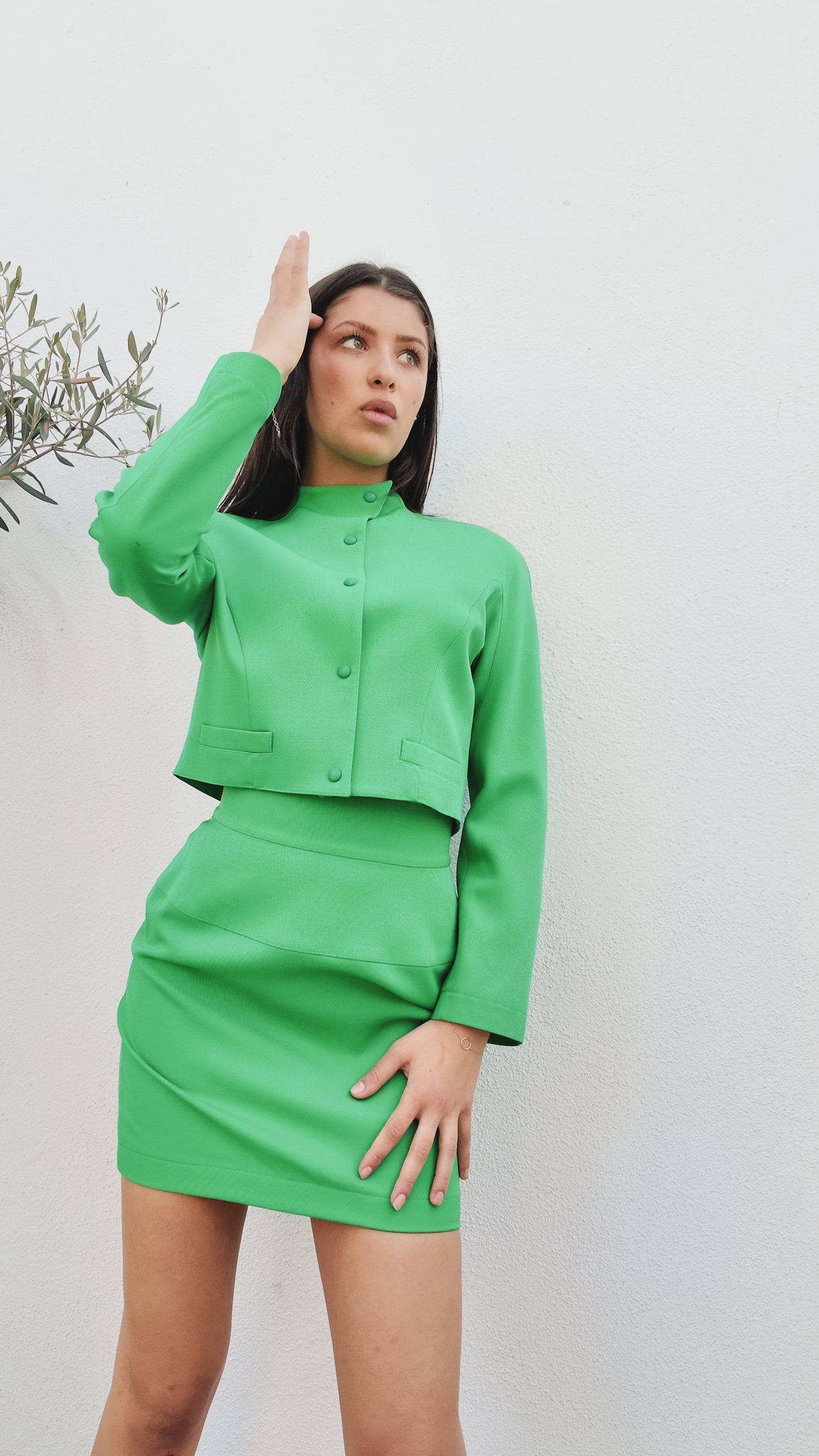 Thierry Mugler Vintage Kelly Green Jacket and Skirt Suit