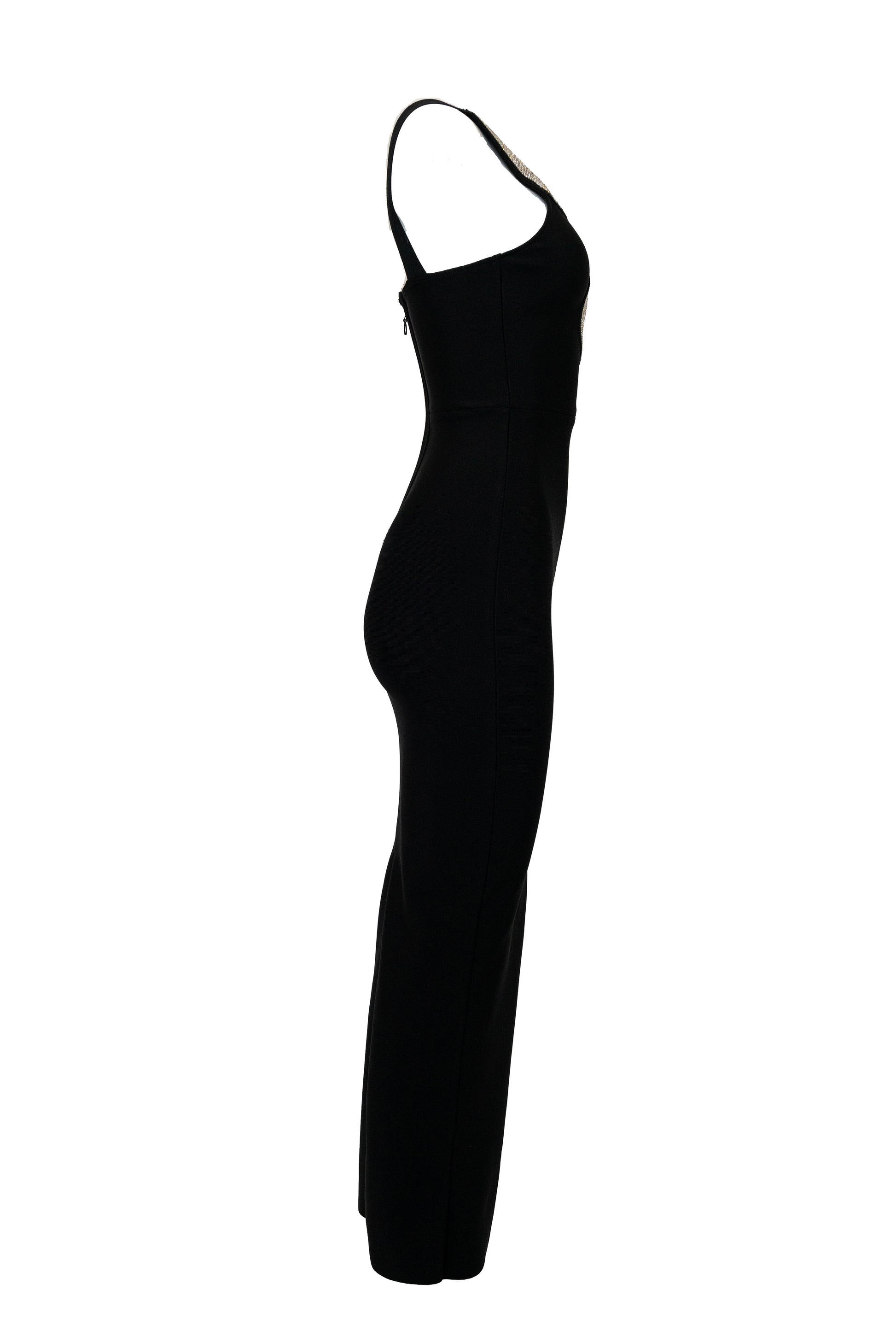 Side view of black dress on a white background