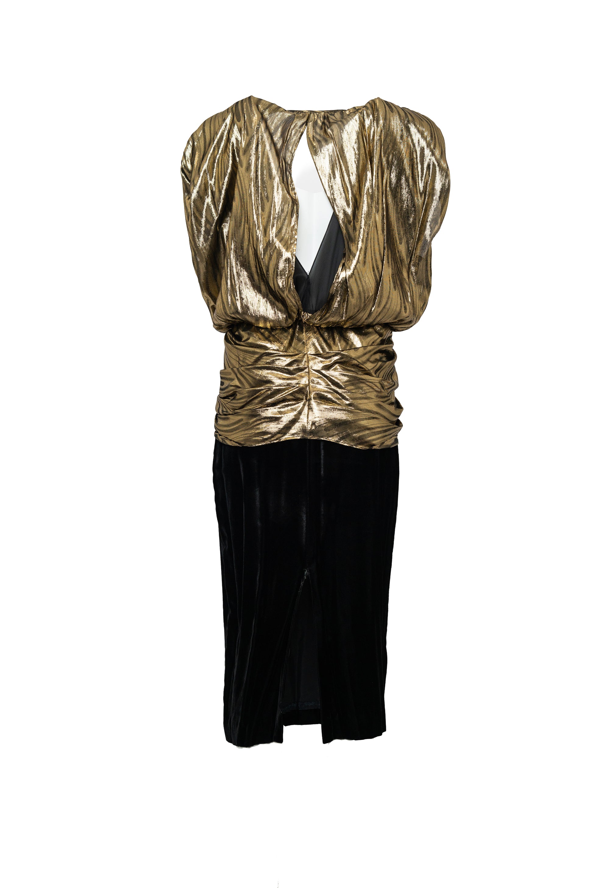 Gold and black dress on a white background