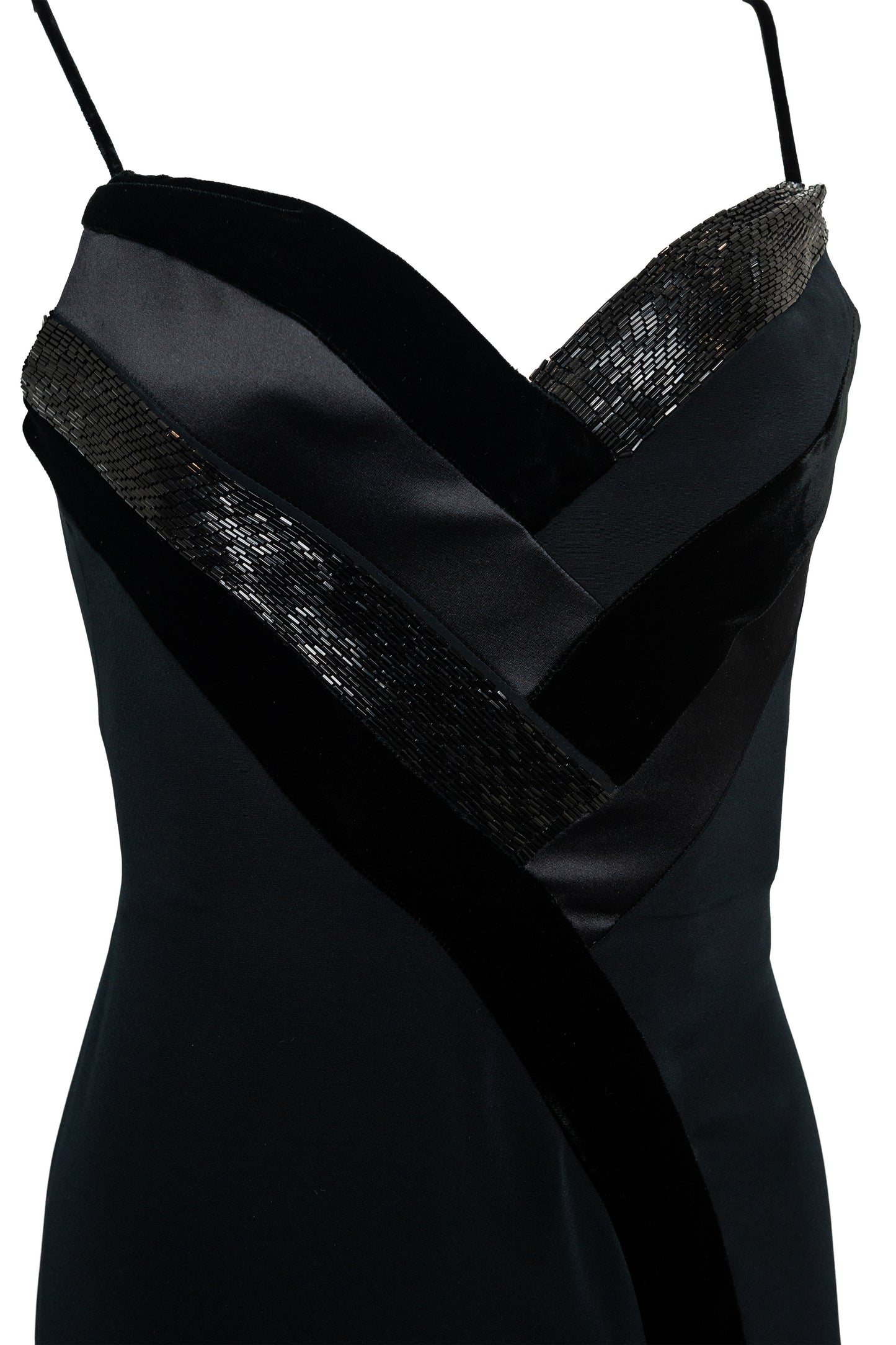 Bob Mackie Black Evening Gown With Velvet & Beaded Trim