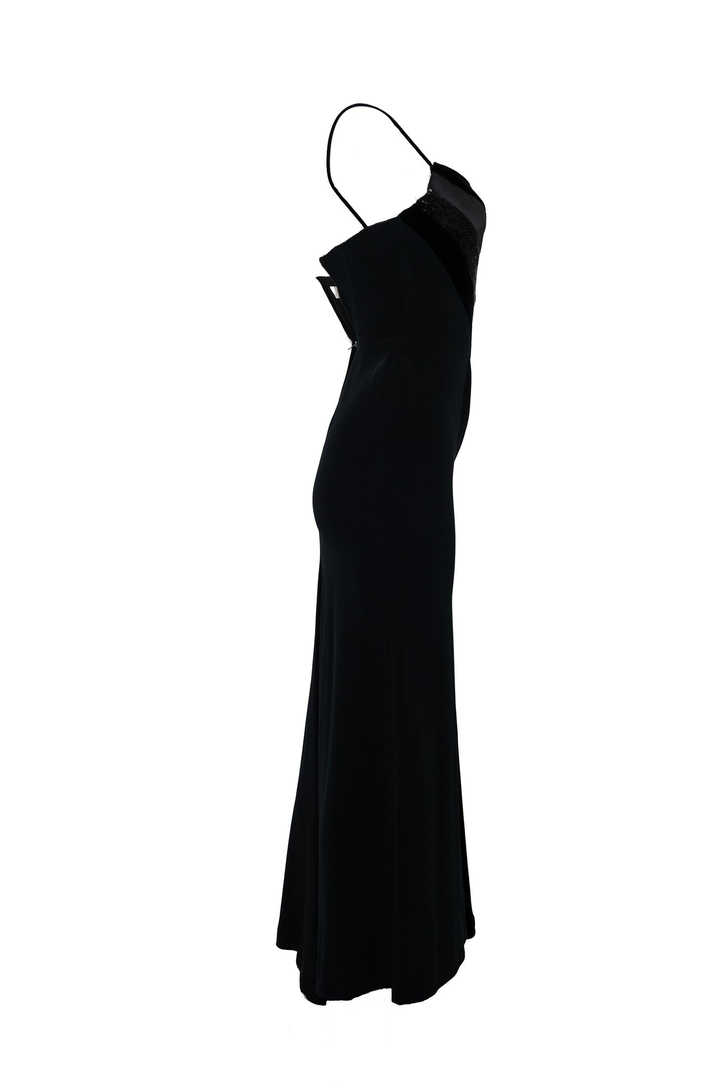 Bob Mackie Black Evening Gown With Velvet & Beaded Trim