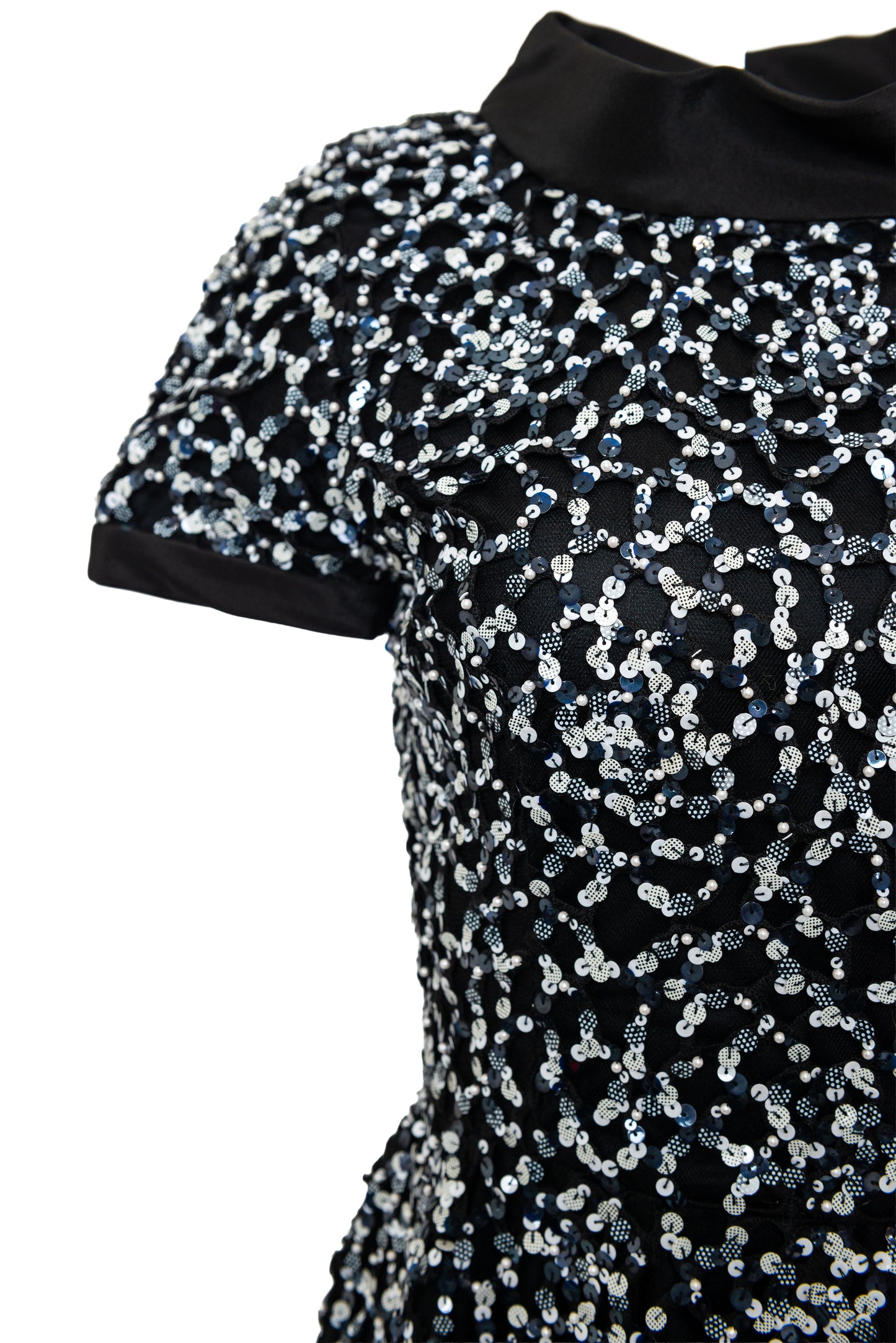 Up close sequin fabric on short sleeve dress