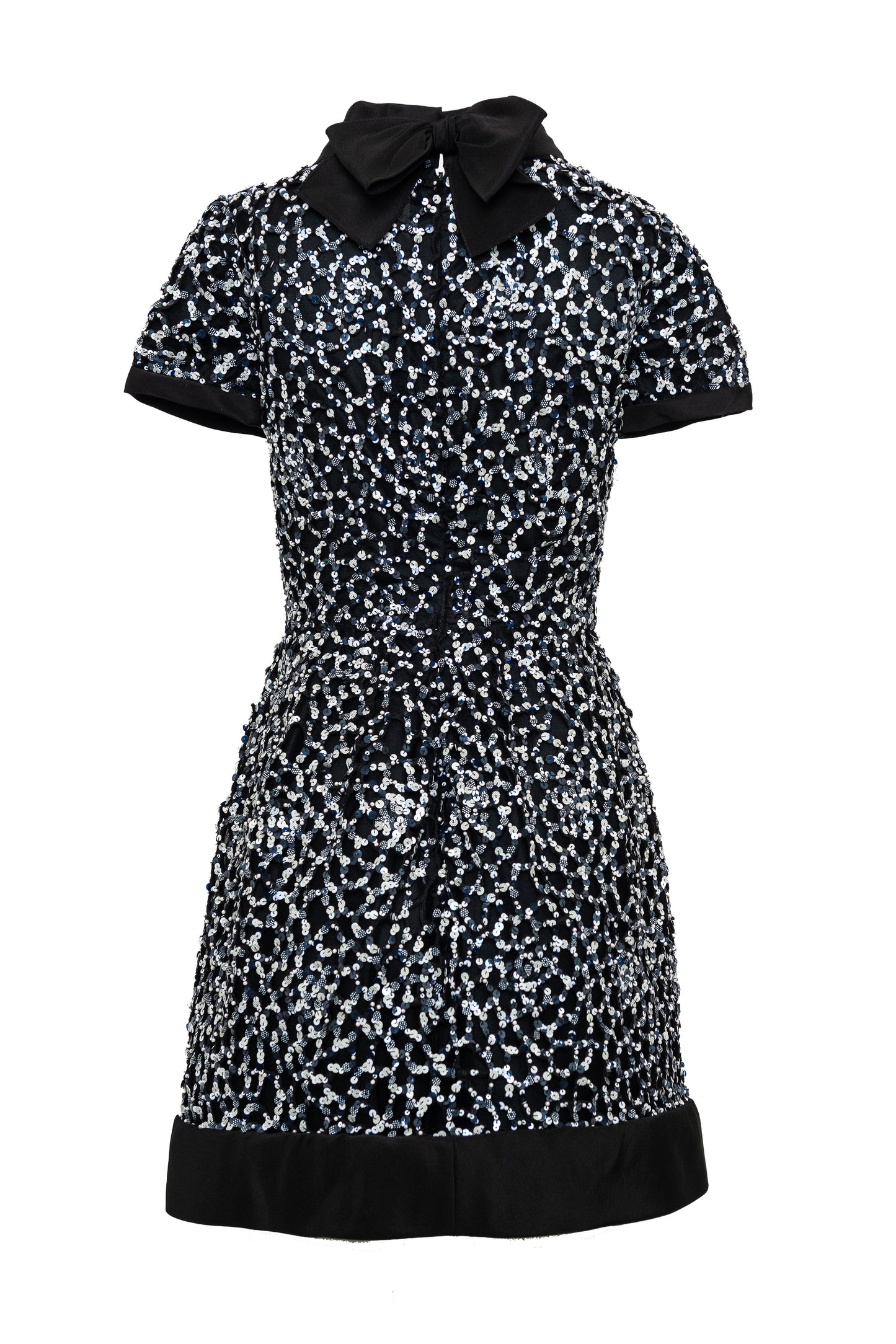 Black short sleeve sequin party dress with bow tie