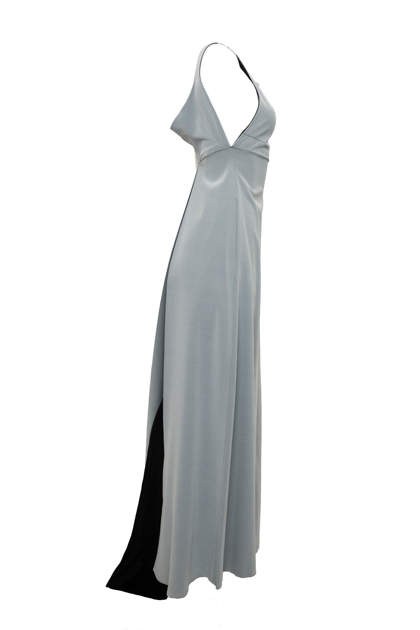 side of gray empire waist gown