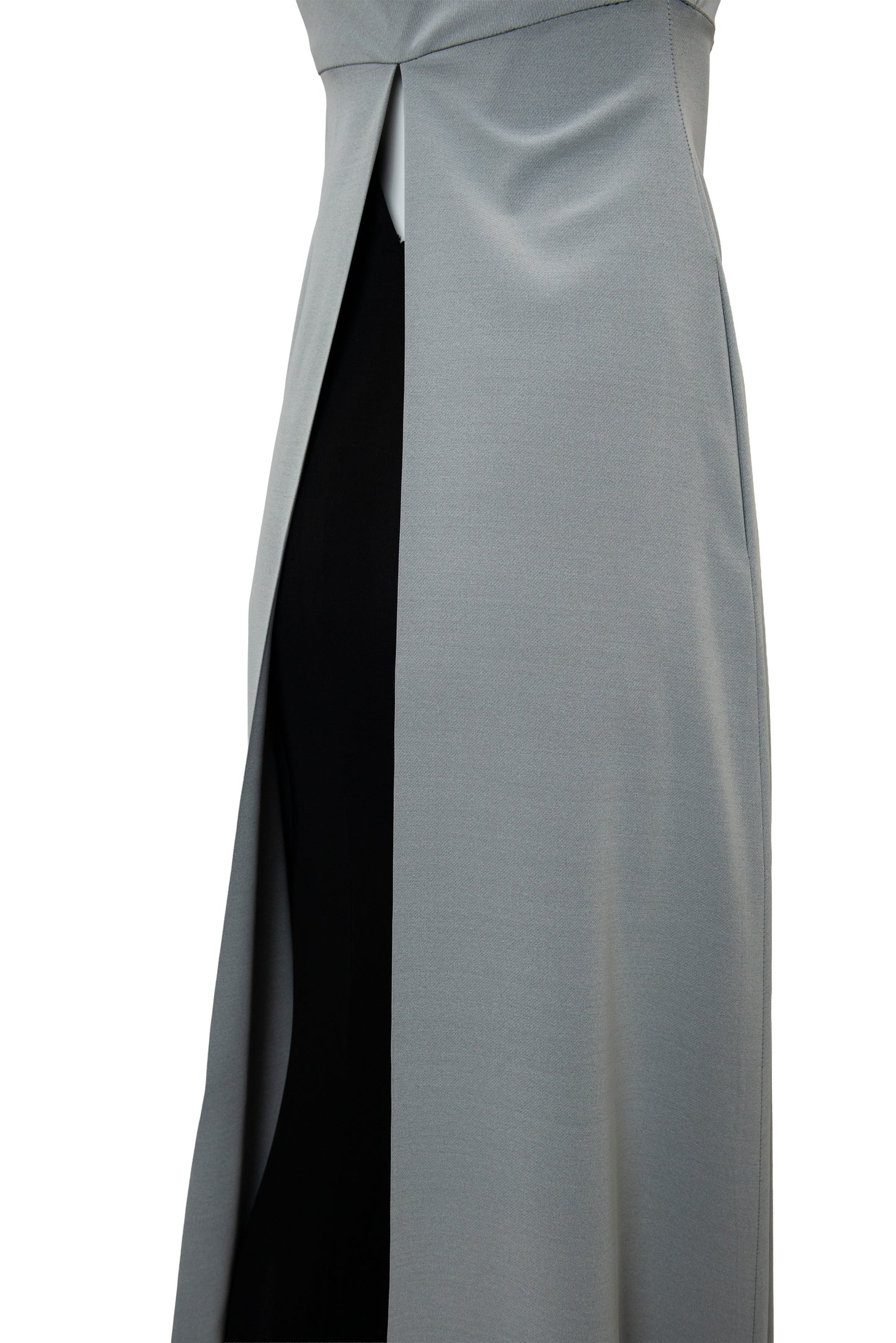 Up close of gray fabric on gown